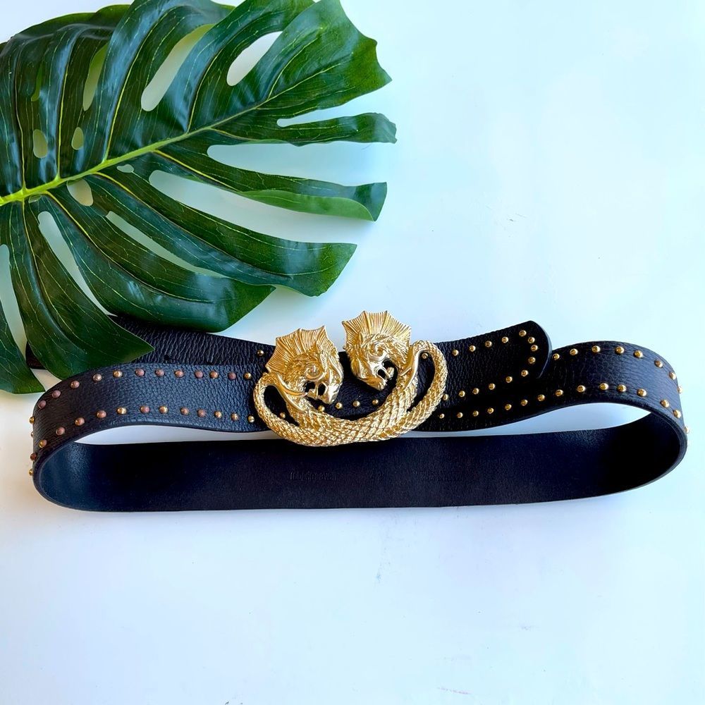 Roberto Cavalli Dancing Dragon Gold Belt Gold Studs Limited Edition